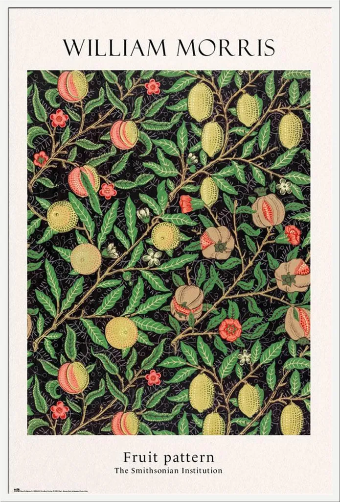 Cadre Shinsuke Blanc et Affiche William Morris Fruits Vitre Incassable