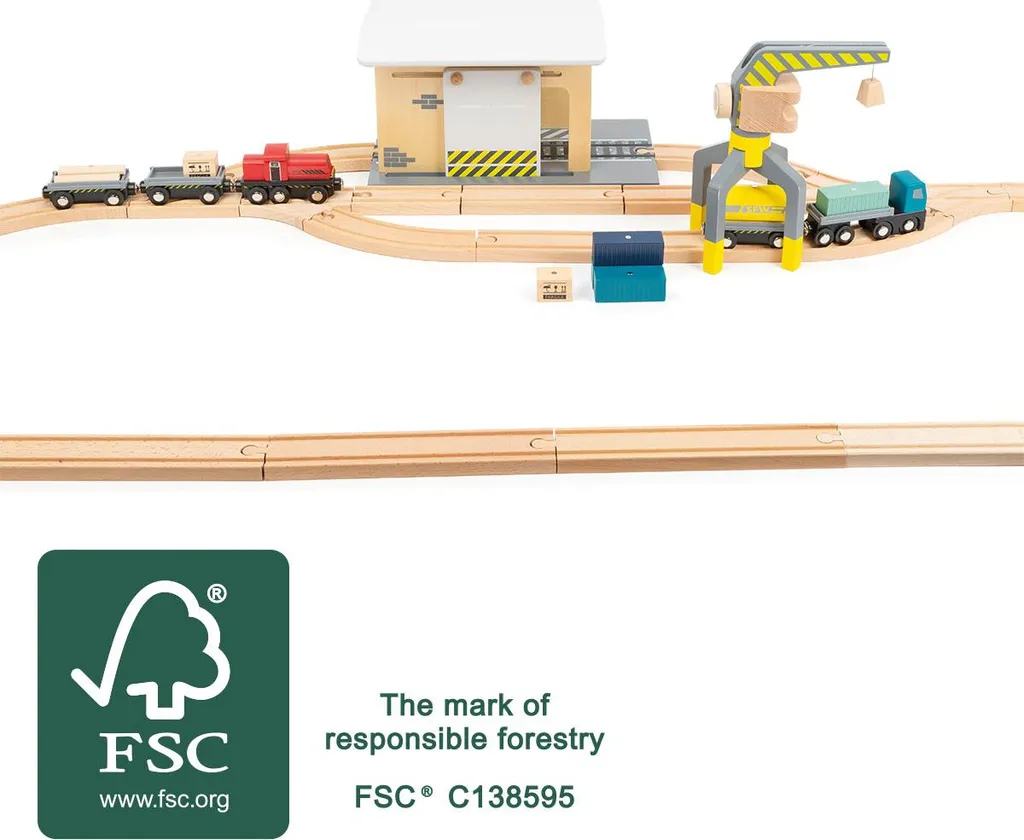 Station de fret ferroviaire pour circuit de train en bois enfant