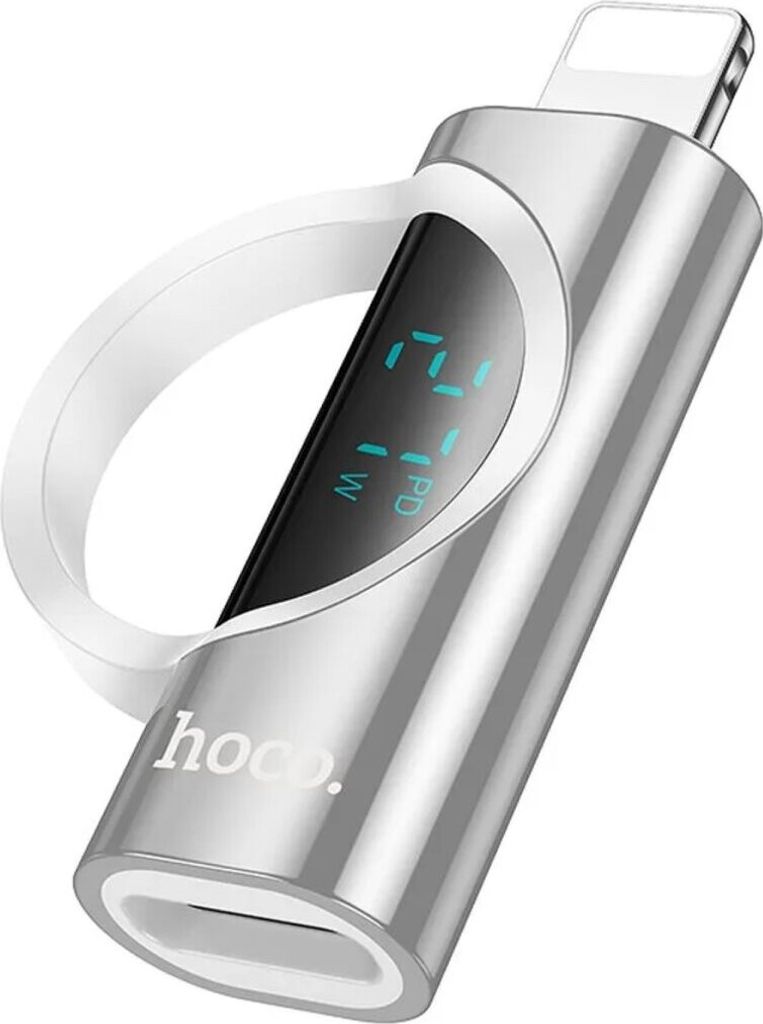Adapter Lightning auf USB C Hoco PD 2,4A 27W mit Display UA32B silber