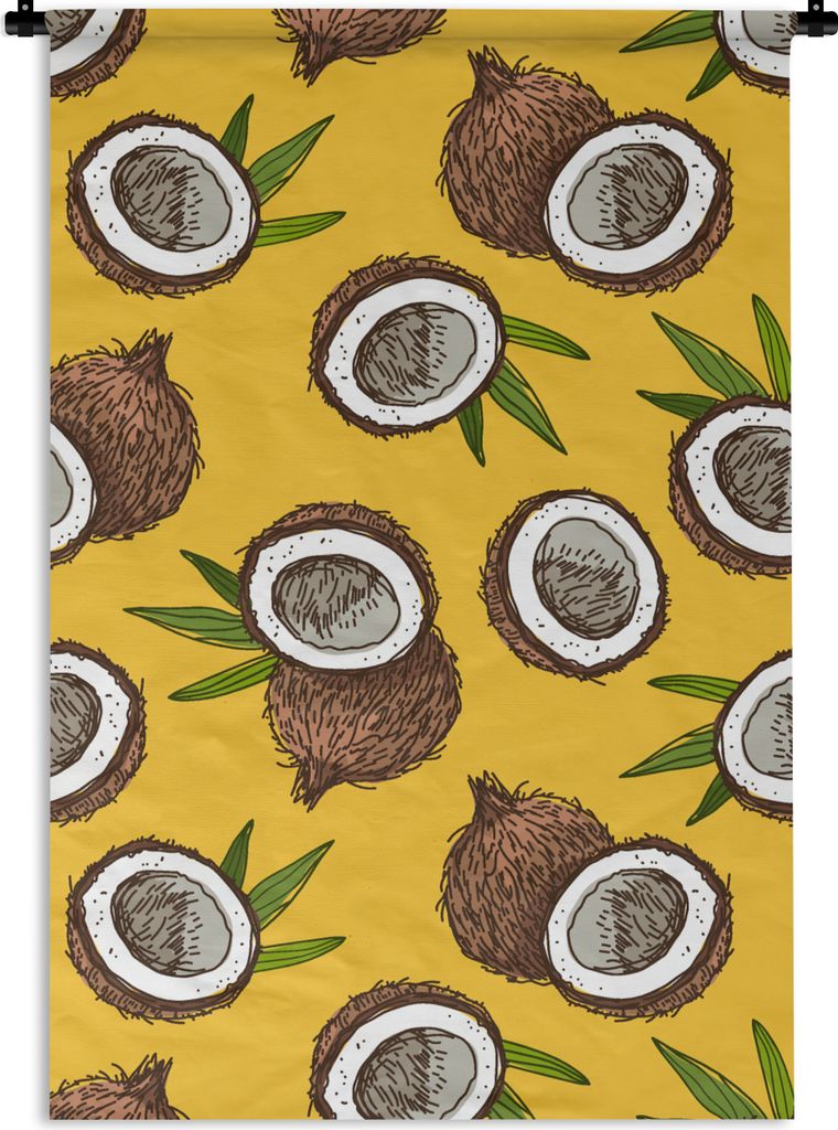 MuchoWow Wandteppich Wandbehang Kokosnuss - Hawaii - Tropisch - Blatt - Design 60x90 cm Tapisserie Dekoration Wandtuch - Foto-Teppich - Abwaschbar