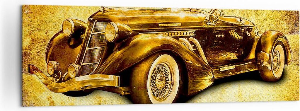 Bild auf Leinwand - Leinwandbild - Auto Lenkrad Classic - 160x50cm - Wand Bild - Wanddeko - Leinwanddruck - Bilder - Kunstdruck - Wanddekoration - ...