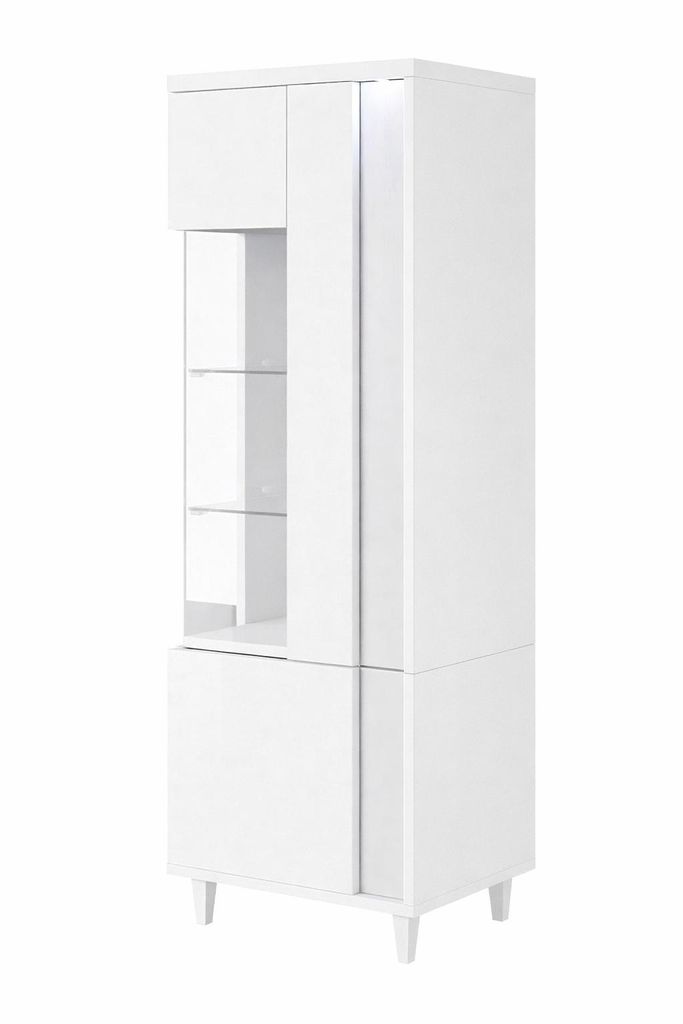 Standvitrine MARCO Vitrine 52x160 - glänzend, LED-Beleuchtung, Wohnzimmervitrine (Rechte Seite, WEISS/WEISS)