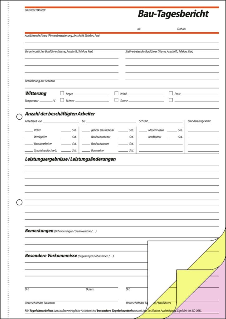 SIGEL SD063 Bautagebuch, 1., 2. und 3. Blatt bedruckt, A4, Produktbild 