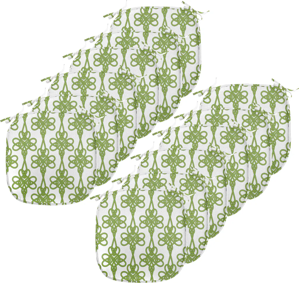 Coussin de Chaise Imperméable Vert et Crème 40x40 cm, Lot de 12 Galettes