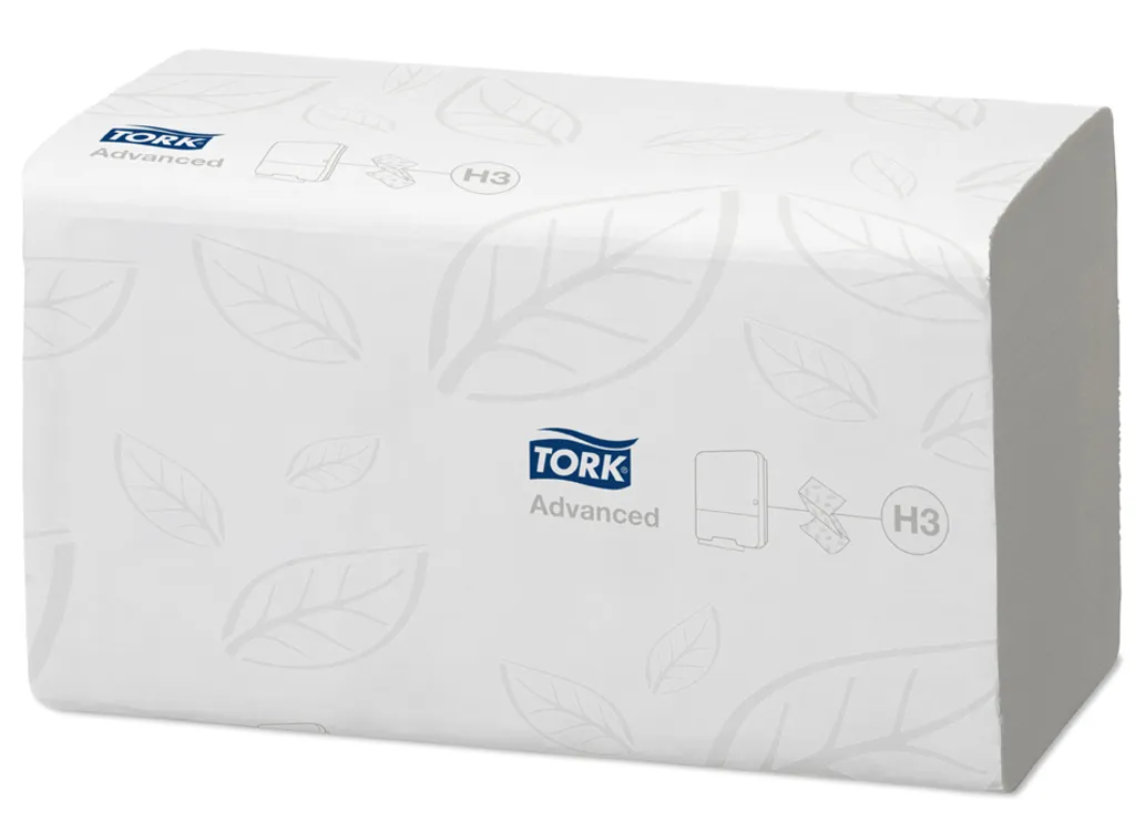 Papier essuie-mains blanc pliage en Z TORK Advanced 23 x 23 cm pour H2