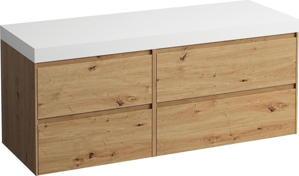 LAUFEN LANI Waschtischplatte weiß matt inklusive Unterschrank, ohne Ausschnitt, große Schublade rechts,1370x495x580mm, H4045811122671