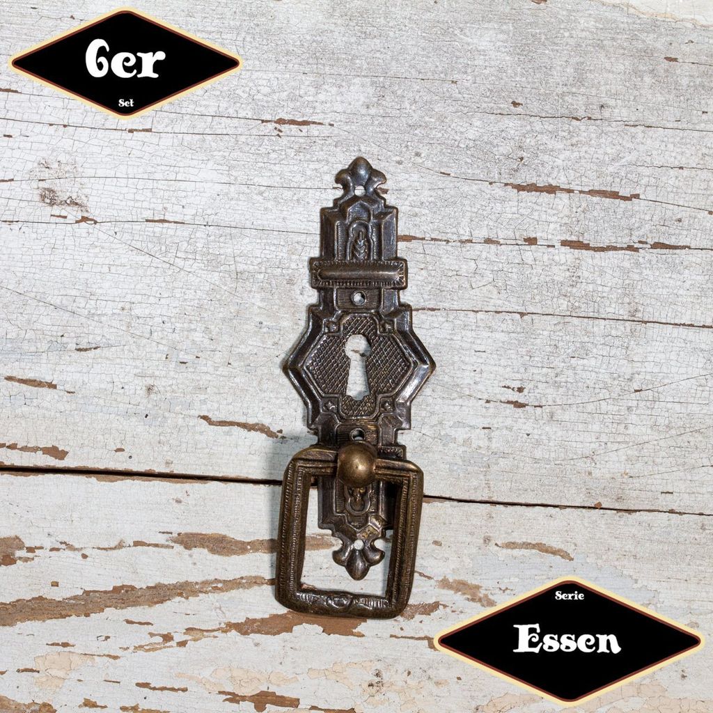Schubladengriff,Serie"Essen",6er Pack|Eisen in Messing Pat.|H8,9xB2,8cm