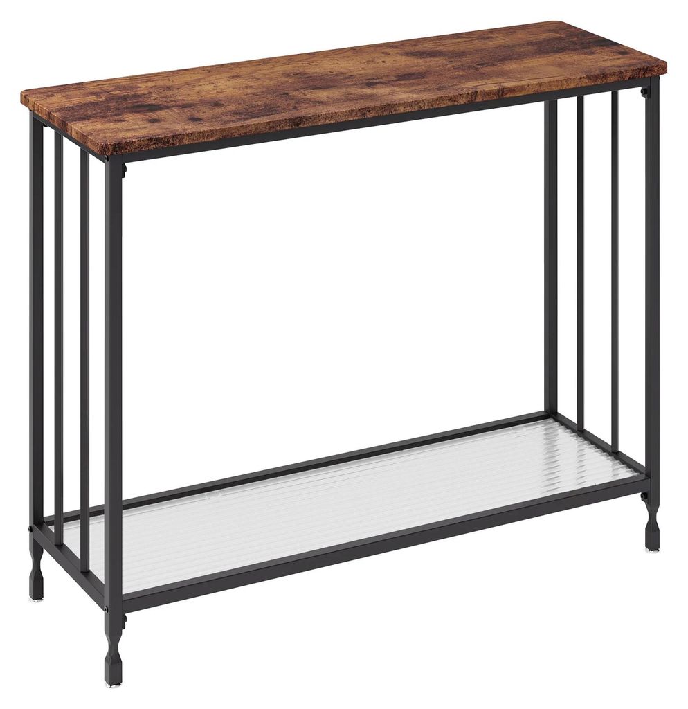 Schmaler Konsolentisch Flur - Beistelltisch hinter Sofa - Metallgestell - Glasablage - Industrial Stil - Rechteckig