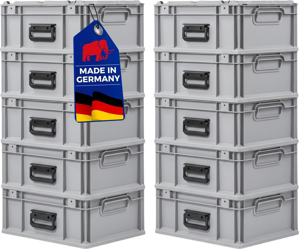 SuperSparSet 10x Eurobox NextGen Portable Germany | HxBxT 18,5x30x40cm |16 Liter | Grau | Eurobehälter, Transportbox, Transportbehälter, Stapelbe...