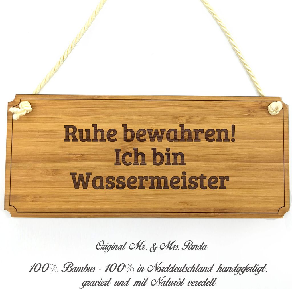 Mr. & Mrs. Panda Türschild Wassermeister - Geschenk, Graviert, Hinweisschild, Wegweiser, Geschenkidee, Gratulation, Shabby, Infotafel, Landhaus, F...