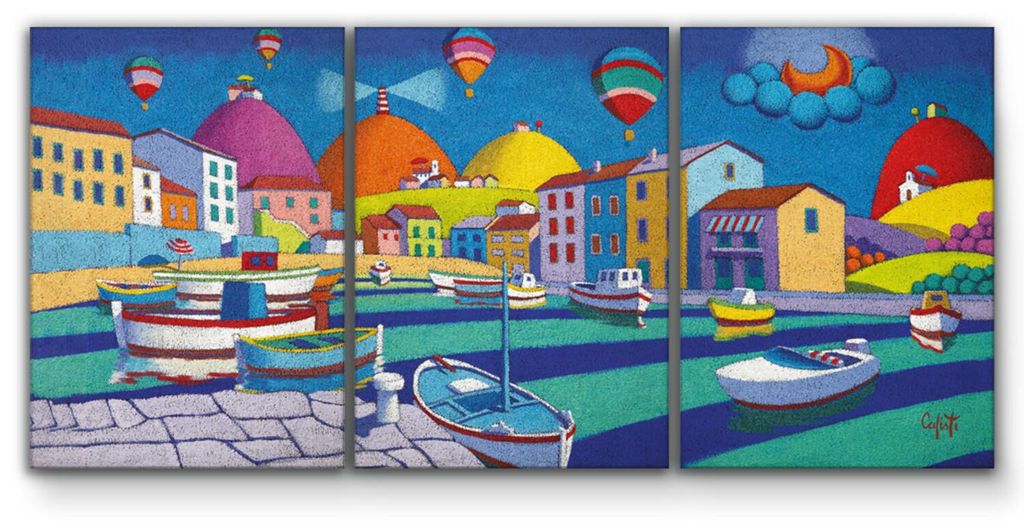 Giallobus - Meer Boote Heißluftballons - Stefano Calisti - 218x100cm | 3pz. x 70x100cm - Bild - Leinwand