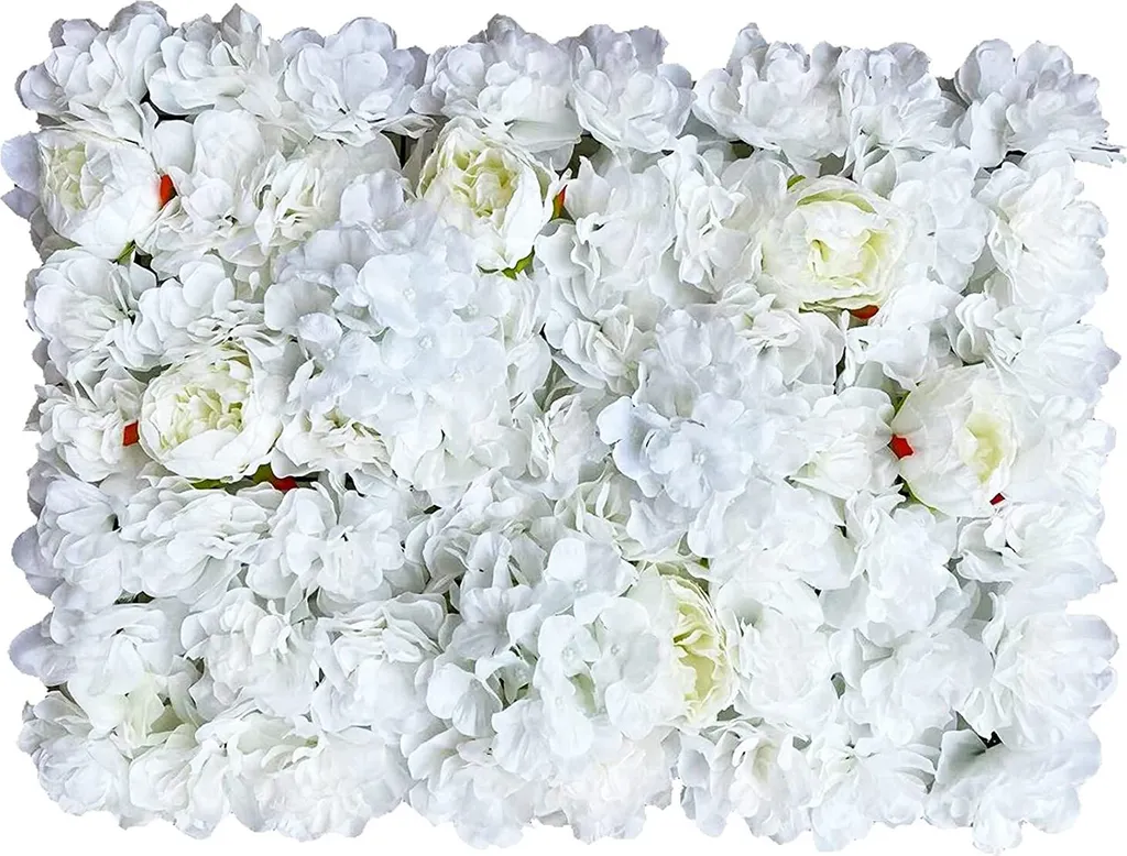Mur de roses blanches artificielles haute densité 6 pièces 60x40x2cm