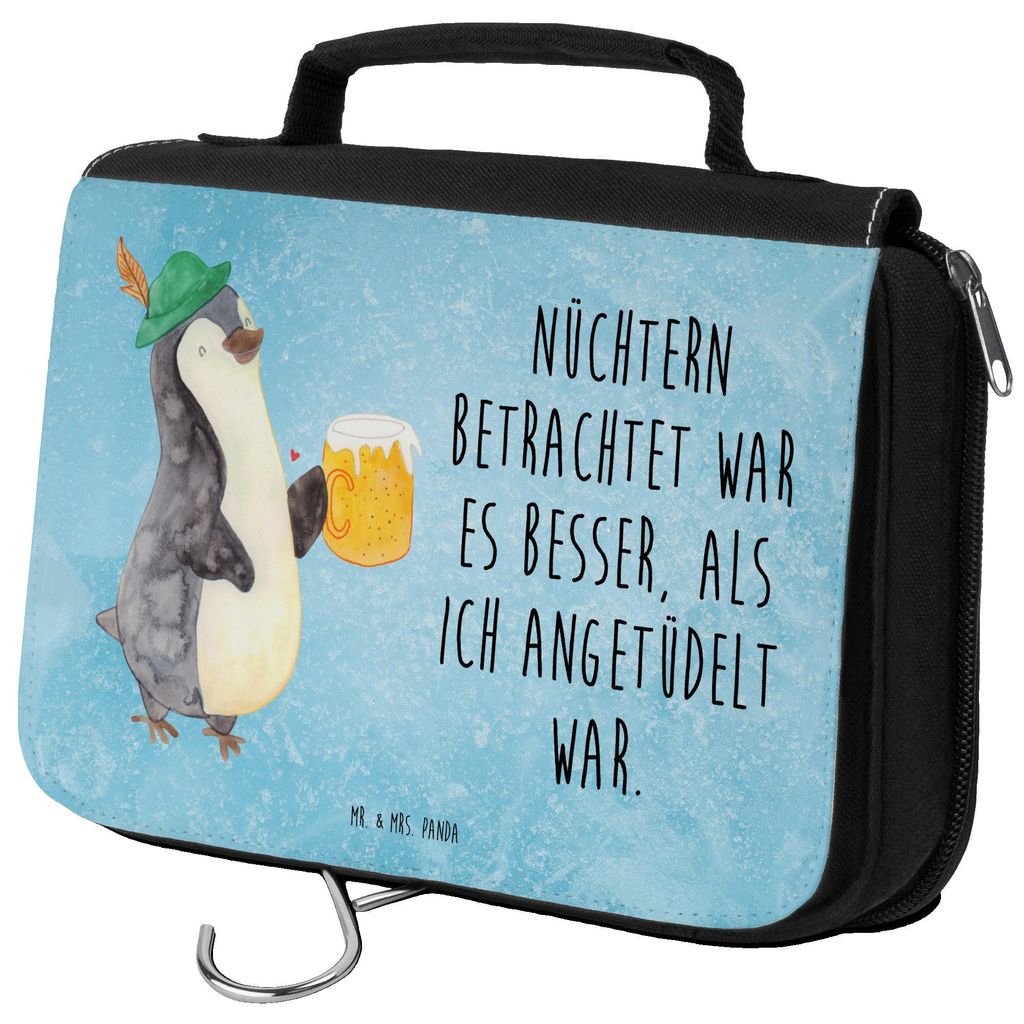 Mr. & Mrs. Panda kosmetiktäschchen Pinguin Bier - Eisblau - Geschenk, Angetüdelt, Kulturbeutel, , Schminktasche, Bierchen, Kulturtasche, kulturt...