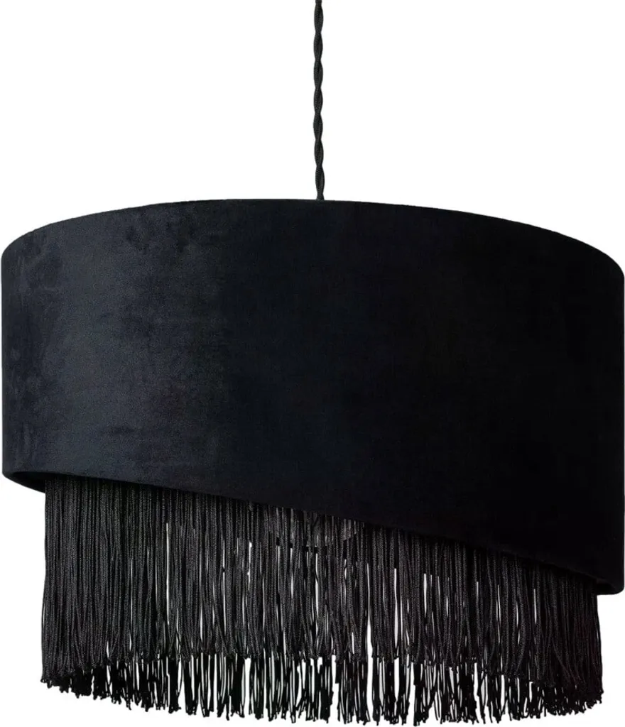 Suspension luminaire salon Abruzzo fonte noire et tissu 40 cm E27