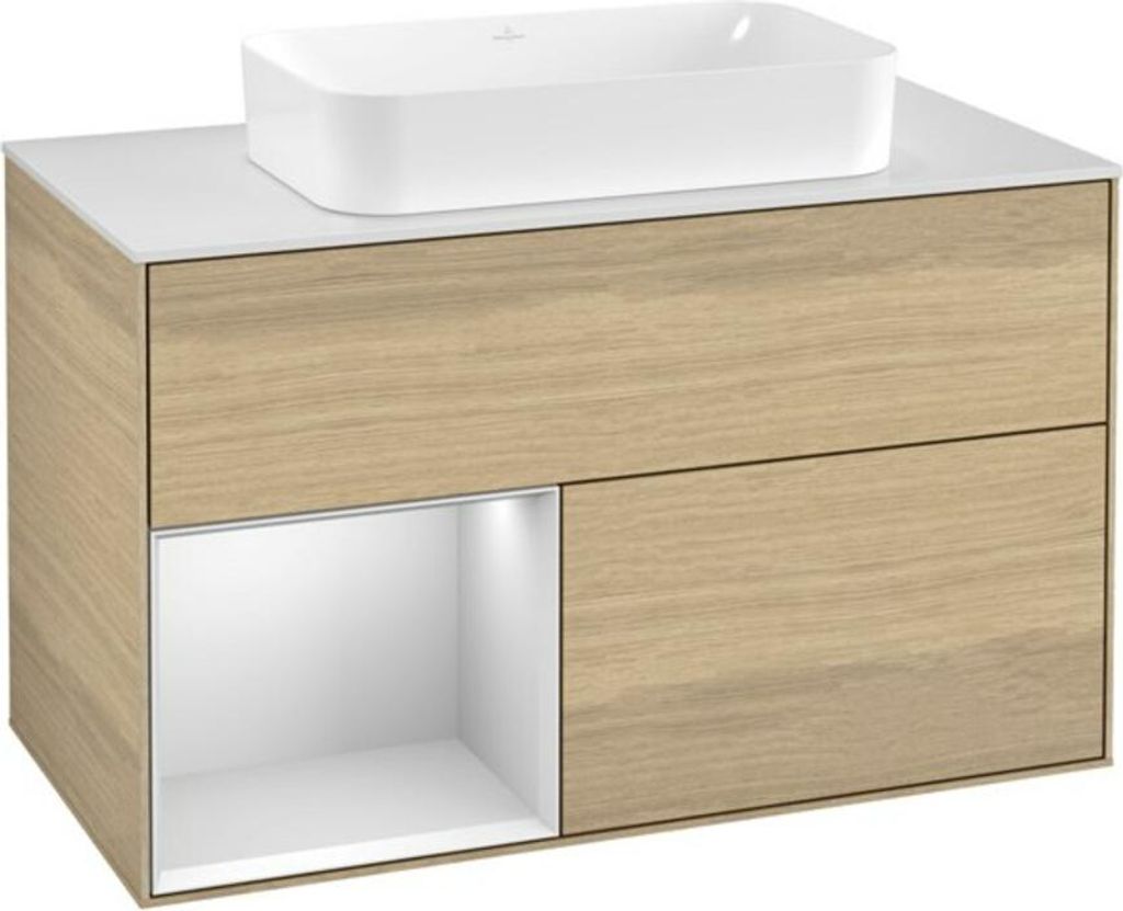 V&B Waschtischunterschrank Wandbeleuchtung Finion 100, Pl wh. m, Reg li wh. m Lac, Oa ven