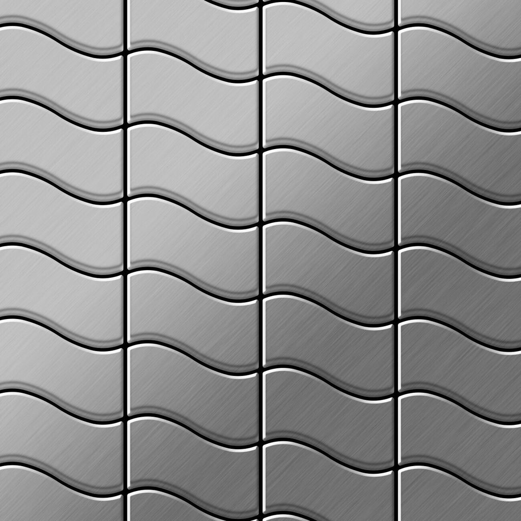 Mosaik Fliese massiv Metall Edelstahl gebürstet grau 1,6mm stark Flux-S-S-B