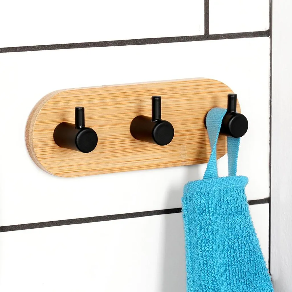 Patère murale sans trou crochet bambou métal - Fixation forte adhésive
