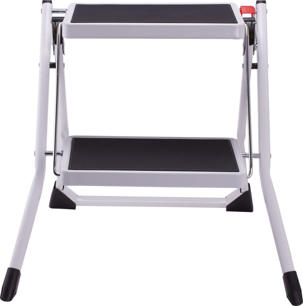 MSV Klapptritt Trittleiter Haushaltsleiter ca. 49 x 49 x 45 cm, belastbar bis 150kg, 2 große Stahl-Stufen mit Anti-Rutsch-Matten (schwarz)