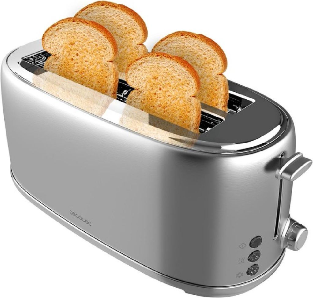Cecotec Toaster Küchengeräte Toast Taste 4 Scheiben 1600 Watt Retro Design Edelstahl Double Inox