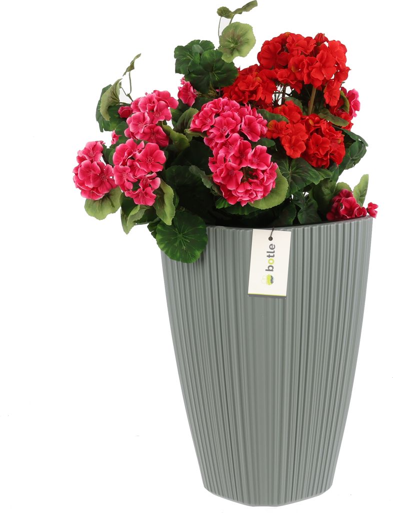Blumentopf Blumenübertopf Blumenkübel mit Einsatz Farbe Grau Quadratisch 29 x 29 cm H 45 cm schöne, stylische Rillen, Oberfläche Matt Kunststof...