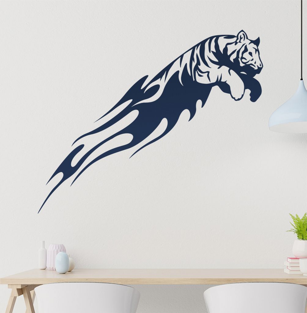 Flammen Tiger Wandtattoo in 6 Größen - Wandaufkleber Wall Sticker - Dekoration, Küche, Wohnzimmer, Schlafzimmer, Badezimmer