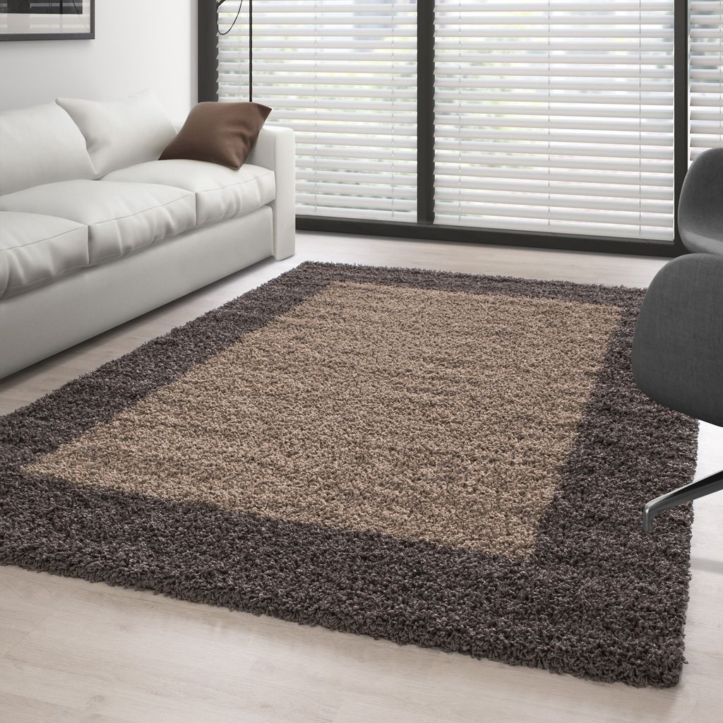 Teppich Wohnzimmer Hochflor Modern Design Langflor Shaggy Modern Flauschig, Größe: 120 cm Rund, Farbe: Taupe