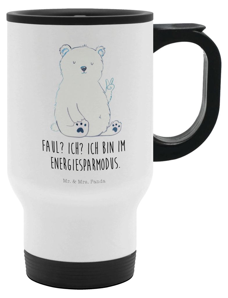 Mr. & Mrs. Panda Thermobecher Eisbär Faul - Weiß - Geschenk, Mehrwegbecher, thermosbecher, Bär, Teddy, kaffeebecher mit deckel, Arbeit, Reisebec...
