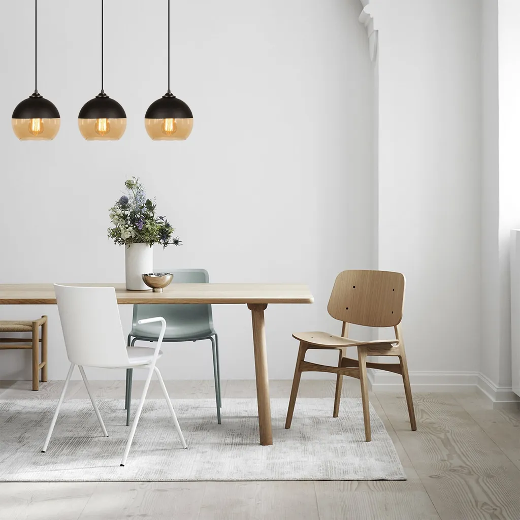 Luminaire Suspendu pour Table à Manger Camini Noir et Miel, Acier 70x20 cm