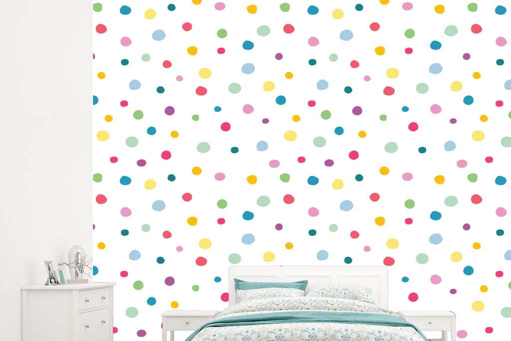 MuchoWow Fototapete für Wohnzimmer oder Schlafzimmer Wandtapete Vinyl Motivtapete Konfetti - Punkte - Muster - 265x240 cm - Zimmer für Kinder