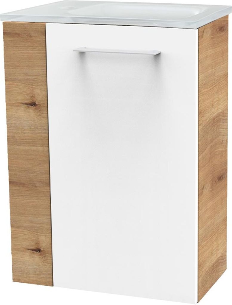 Fackelmann SBC MILANO Gäste WC Set 2-teilig 45 cm, Braun hell/Weiß, rechts, Glas Weiß