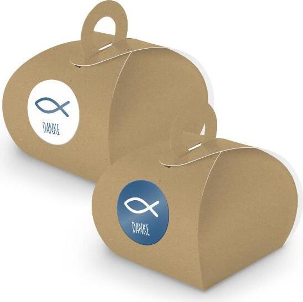 SET Fisch DANKE (Motiv33) 24x Geschenkschachtel mit Griff braun + Sticker