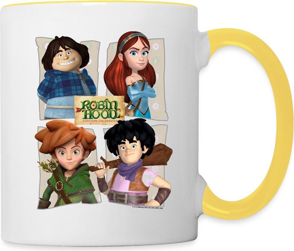 Spreadshirt Robin Hood Tuck Marian Robin Little John Tasse Zweifarbig, One size, Weiß/Gelb