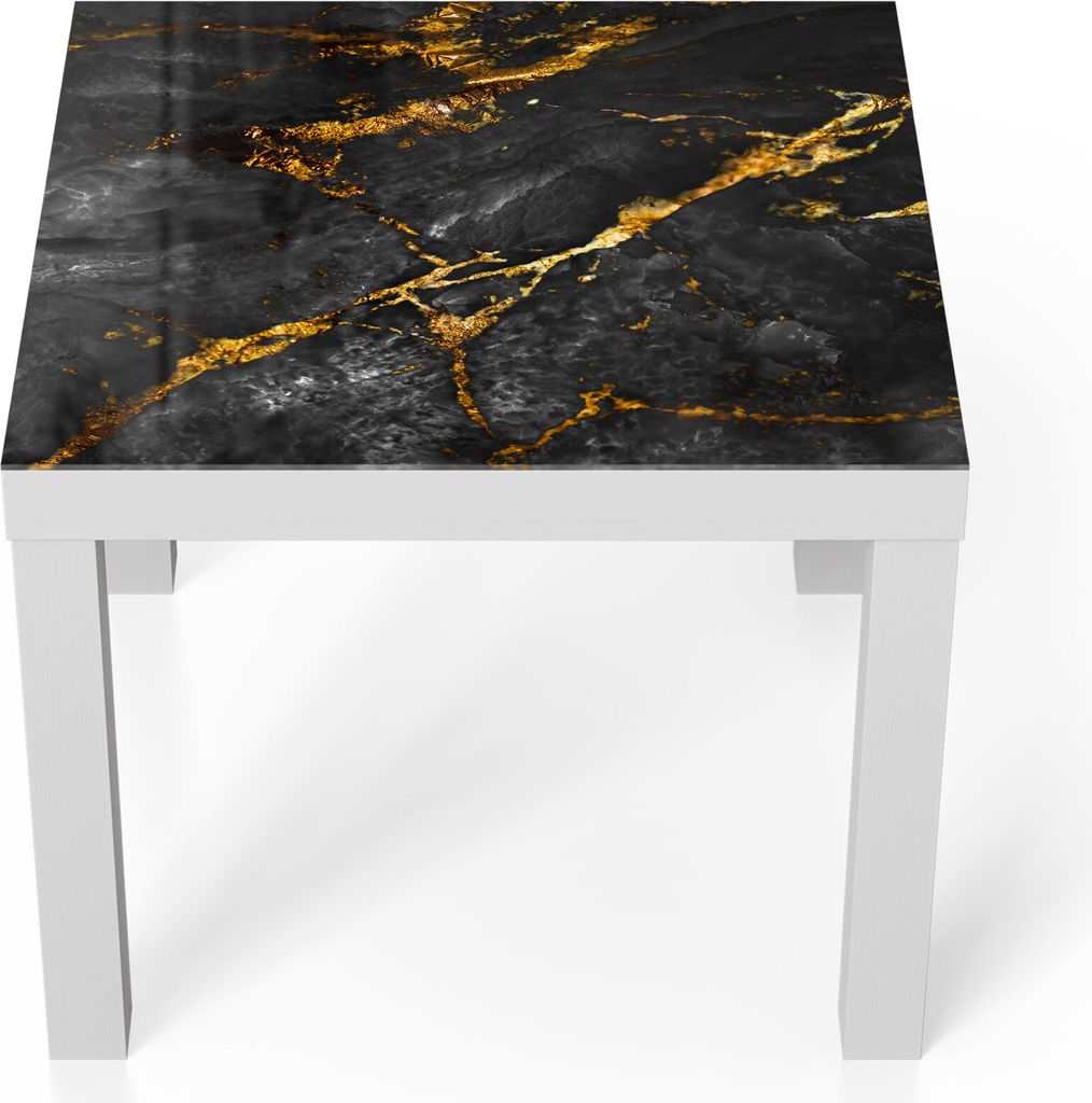 DEQORI Couchtisch 55x55 cm Weiß 'Veredelter Naturstein' Glas Beistelltisch