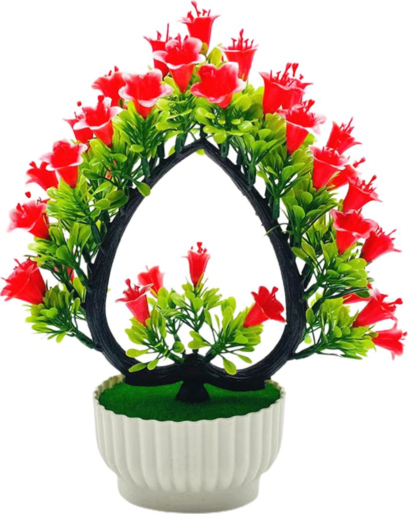 künstliche Bonsai Realistische frisch weckende Plastik Elegantes gefälschte Hochzeitsblüte mit Topfgartenzubehör-Rot