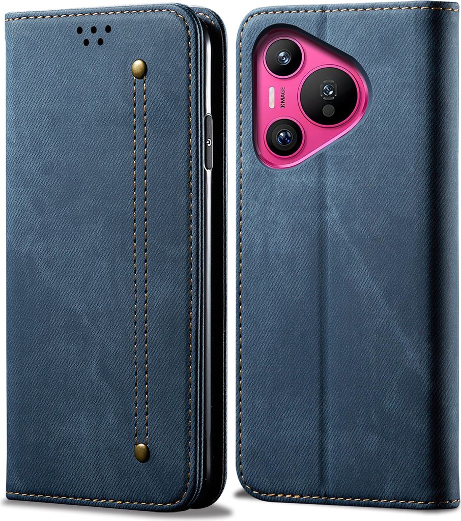 Hülle für Huawei Pura 70 Leder Brieftasche Flip Bookstyle Schutzhülle mit Standfunktion Blau