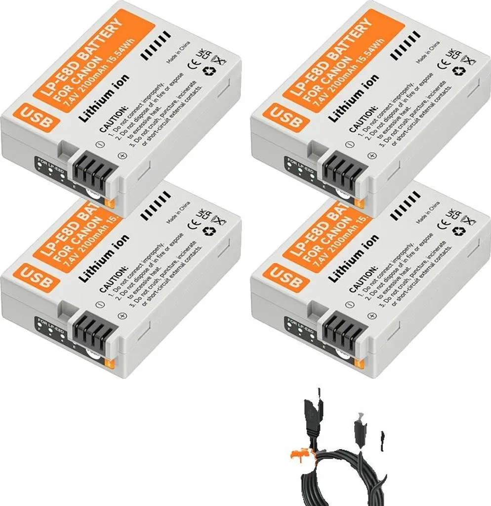 Batterie caméra idéale voyage 2100mAh avec recharge USB - Kit de 4
