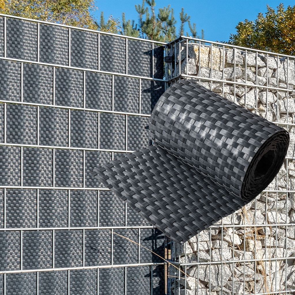 NYVI Polyrattan Sichtschutzstreifen Privafence Anthrazit 255 x 19 cm - SPARSETS - Sichtschutz für Doppelstabmatten Zaun - Premium Zaunsichtschutz
