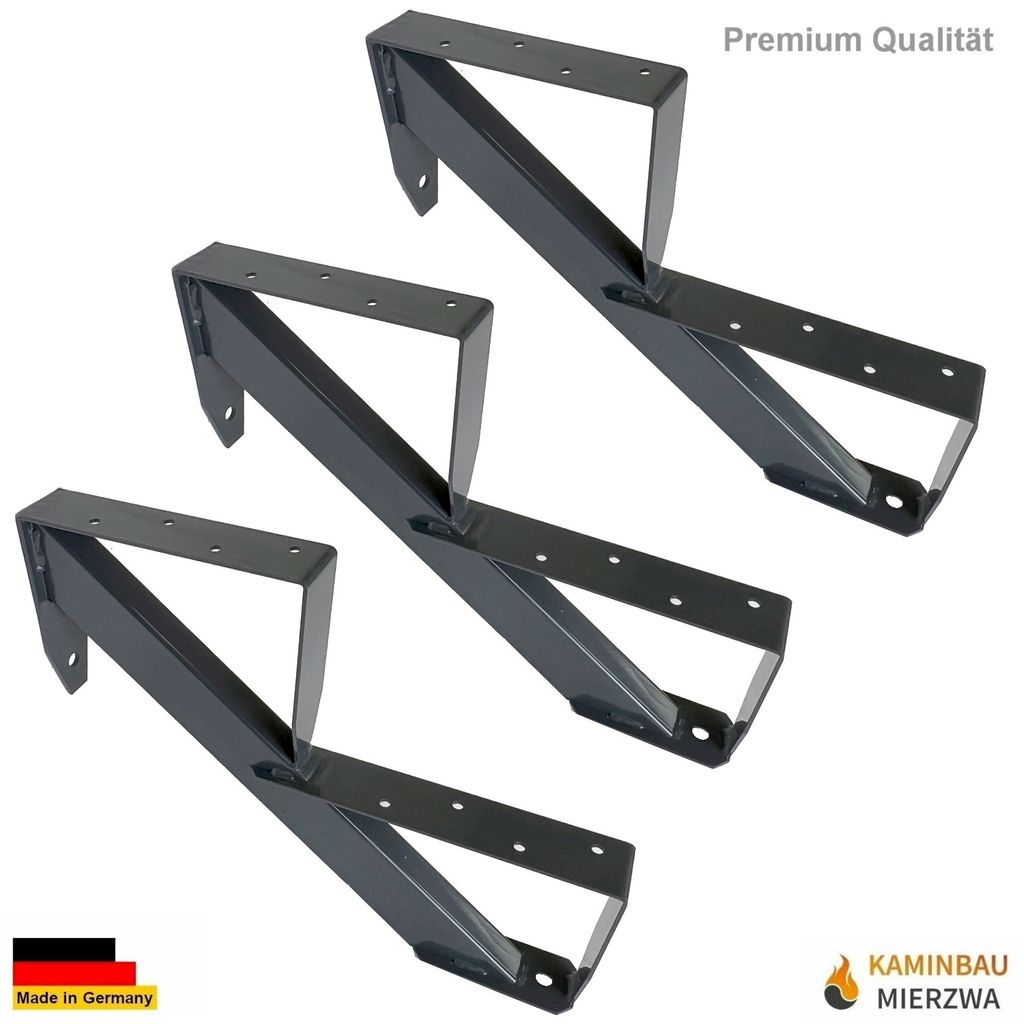Three black metal stair stringers are arranged diagonally on a white background.