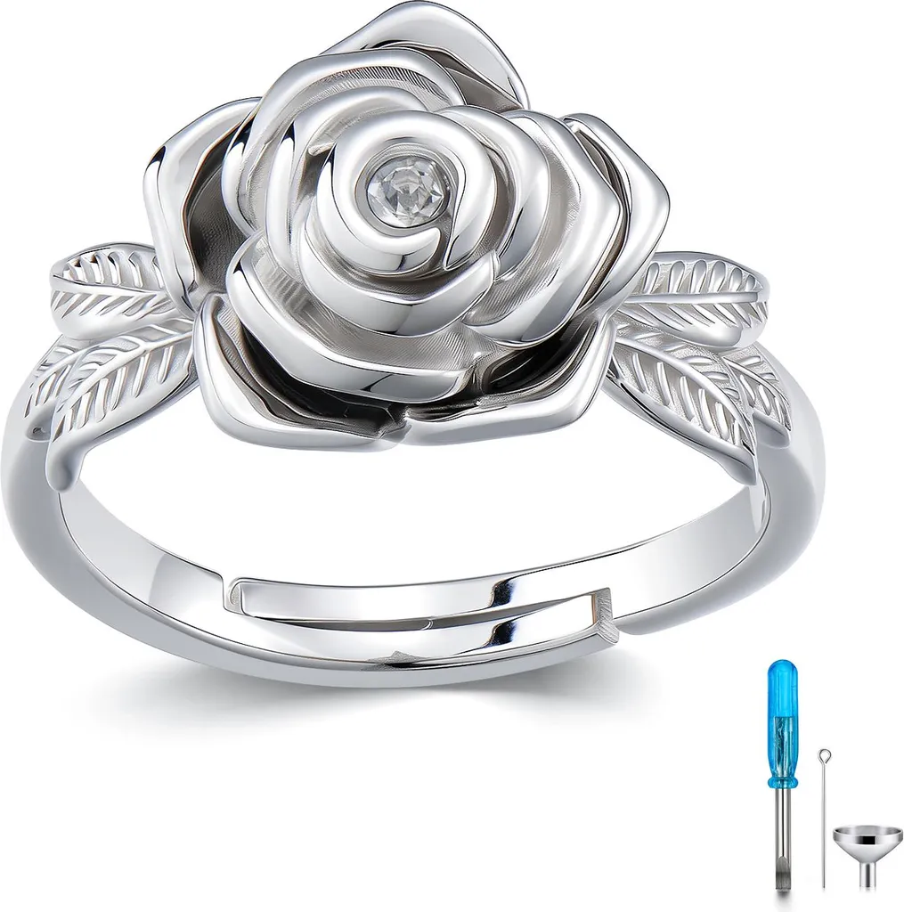 Bague cinéraire faite main Argent 925 - Souvenir réglable Cool Flower