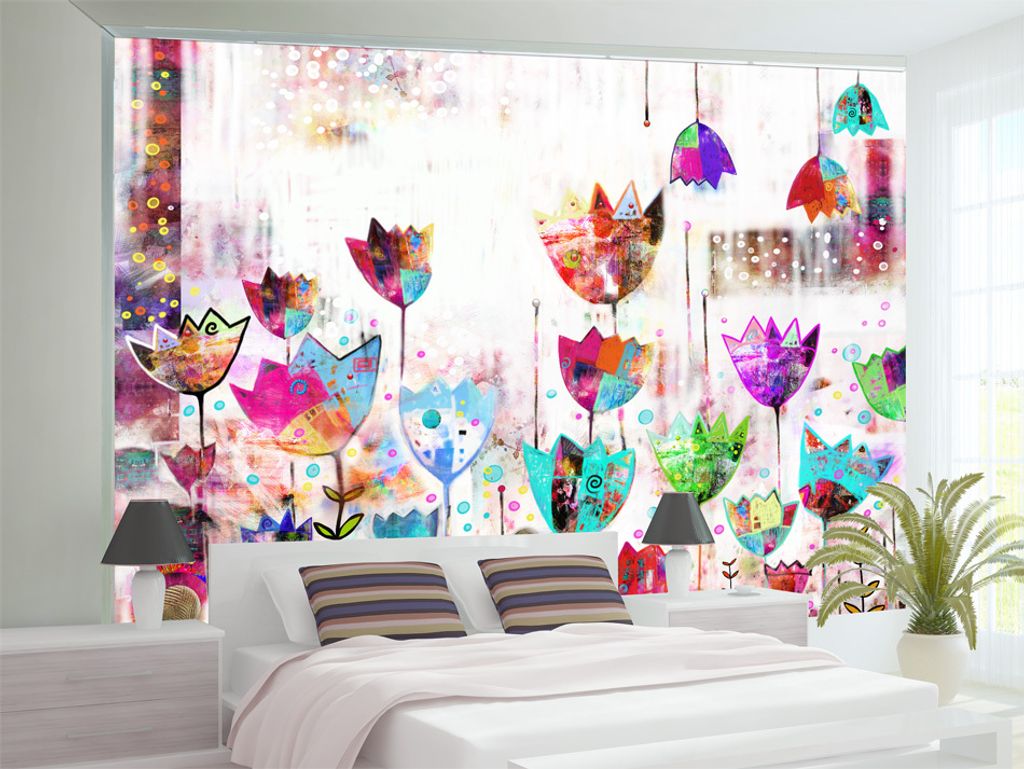 Vlies Fototapete Abstrakt 400x280 cm Tapeten Wandtapete XXL bunte Blumen Tulpen 10110901-10