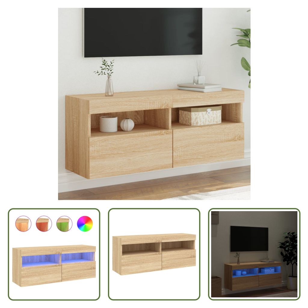 The Living Store TV-Wandschrank mit LED-Leuchten Sonoma-Eiche 100x30x40 cm