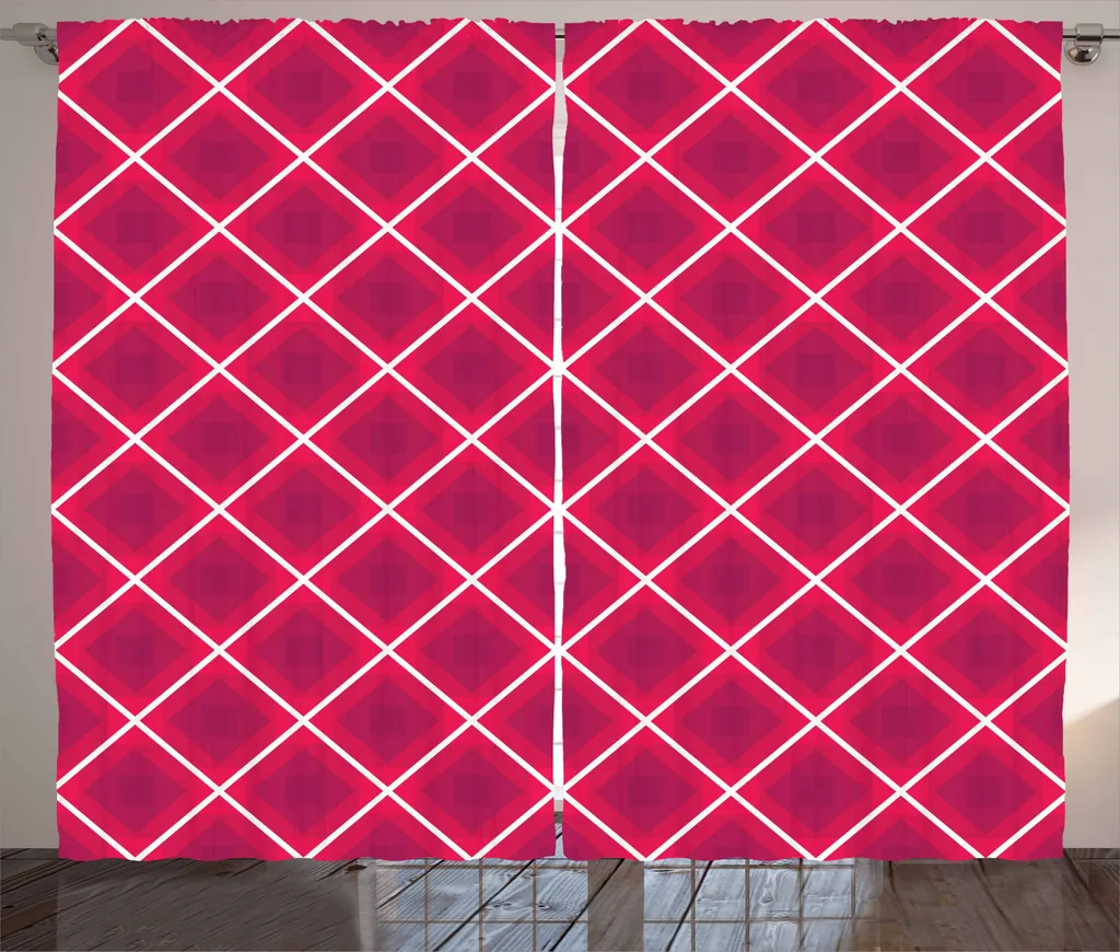 ABAKUHAUS Tenda geometrica rustica, forme astratte a rombo, tende universali per soggiorno con passanti e ganci, 280 x 245 cm, magenta bianco rosa