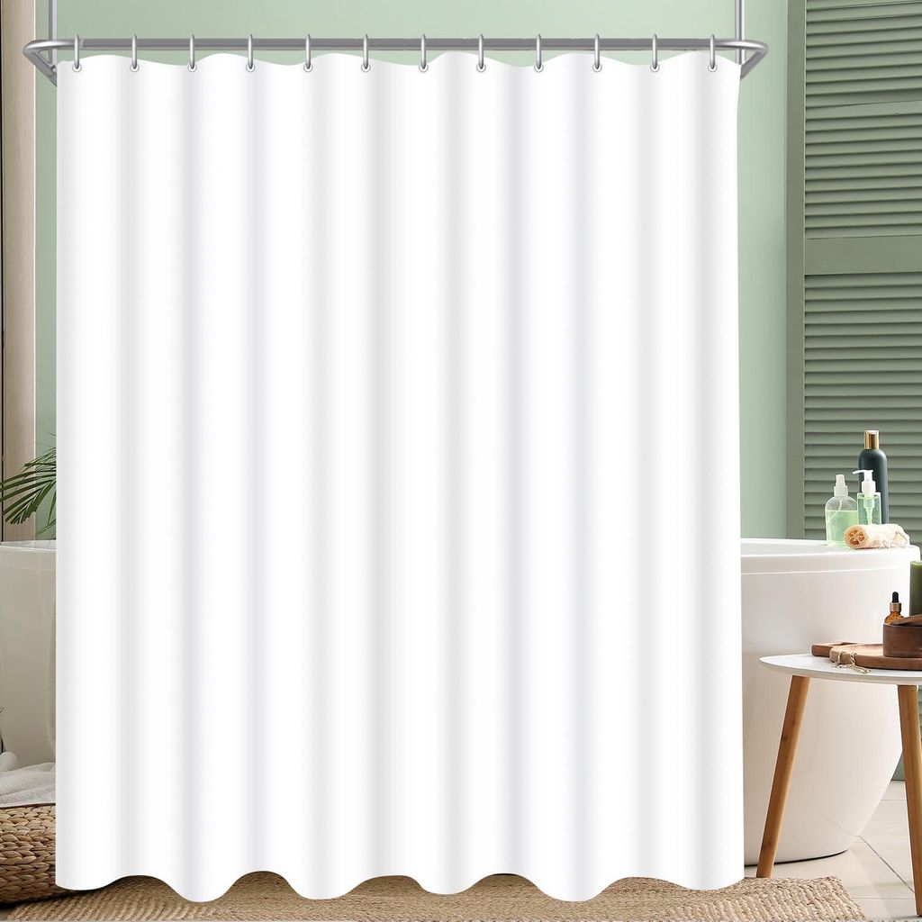 Duschvorhang 200 x 240 cm, reinweiß, beschwerter Saum, schimmelresistentes, wasserabweisendes und waschbares Polyestergewebe, Badvorhang für Bade...