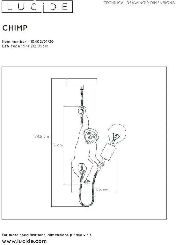 Suspension design singe pour déco jungle chic Gloss Extravaganza E27 - 10
