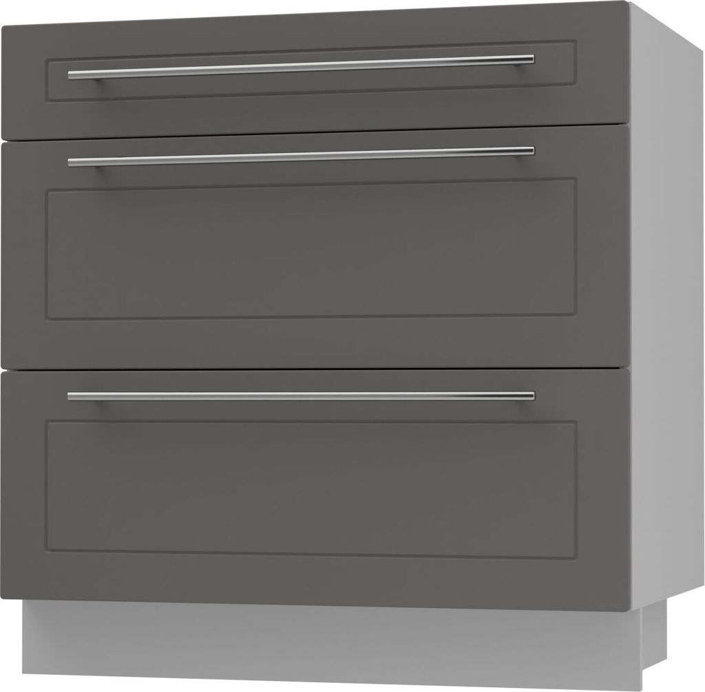 Schubladenunterschrank KVANTUM Teilauszug 80cm Korpus- & Frontfarbe wählbar (Q-D3M/80),graphit matt,grau