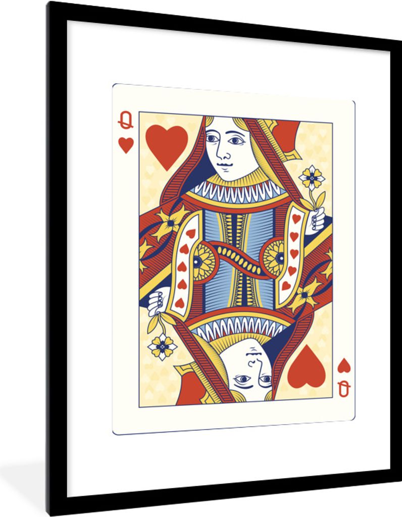 MuchoWow MuchoWow Gerahmtes Poster Illustrierte Spielkarte einer Herzdame 60x80 cm - Poster mit zchwarzem Bilderrahmen - Wohnzimmer - Dekoratio...