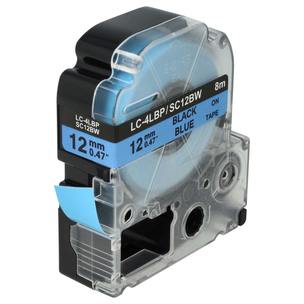 vhbw Schriftband-Kassette Ersatz für Epson LC-4LBP für Etiketten-Drucker 8m x 12mm Schwarz auf Blau