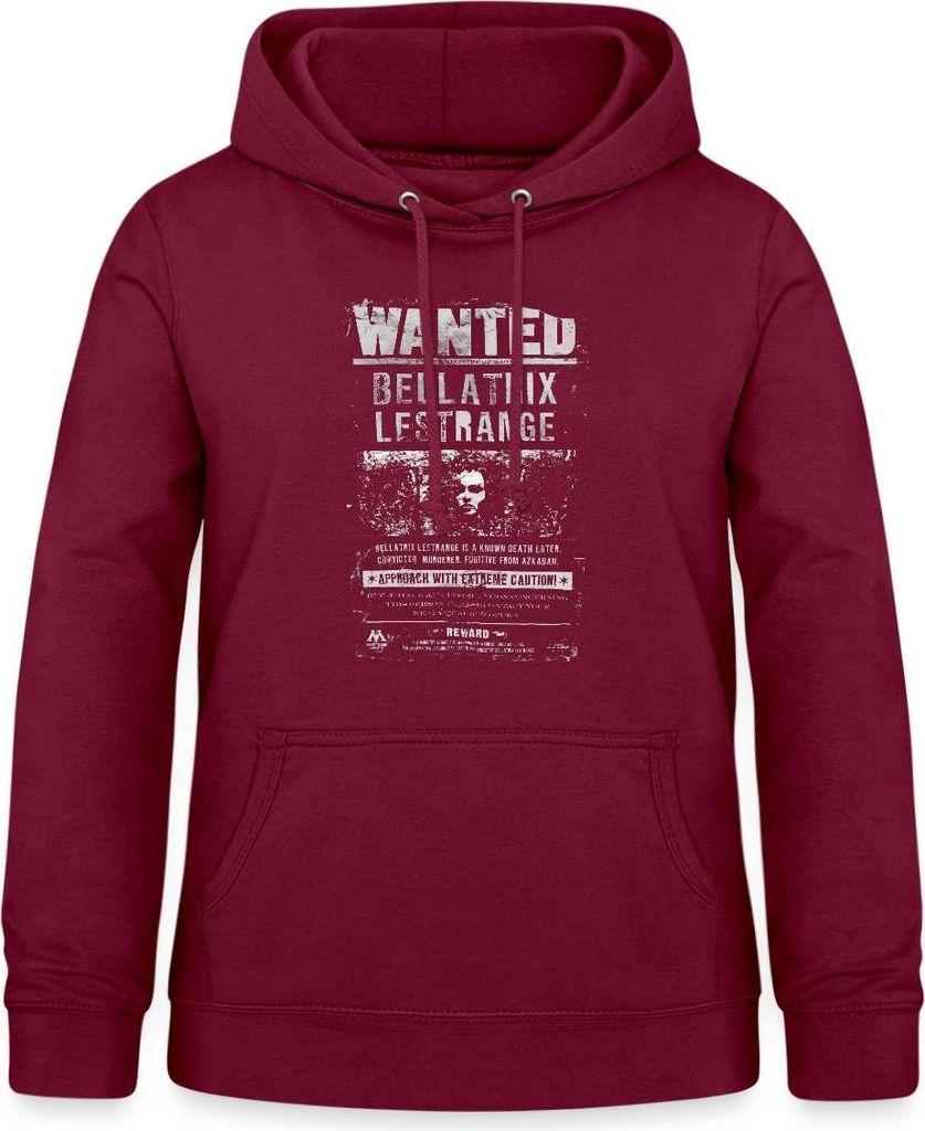 Spreadshirt Harry Potter Bellatrix Lestrange Wanted Poster Damen Hoodie, XXL, Bordeaux