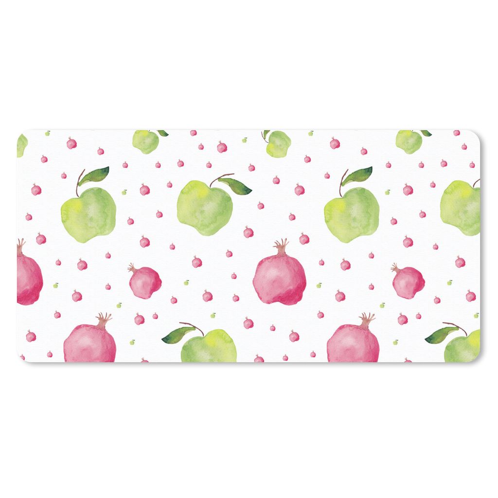 MuchoWow Schreibtischunterlage Äpfel - Granatäpfel - Aquarell - Design 80x40 cm - XXL Mauspad - Gaming Mauspad