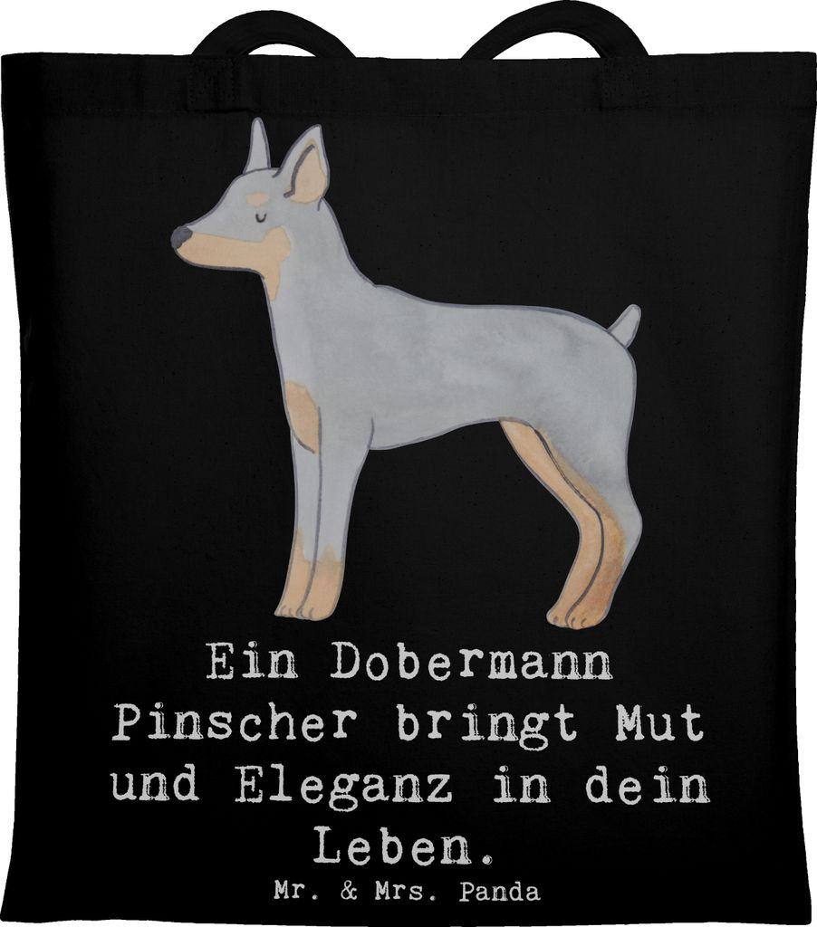 Mr. & Mrs. Panda Tote Bag Dobermann Pinscher - Schwarz - Geschenk, Hunde, Hunderasse, Jutebeutel, Hunderassen, Einkaufstasche, treue Begleiter, Sho...